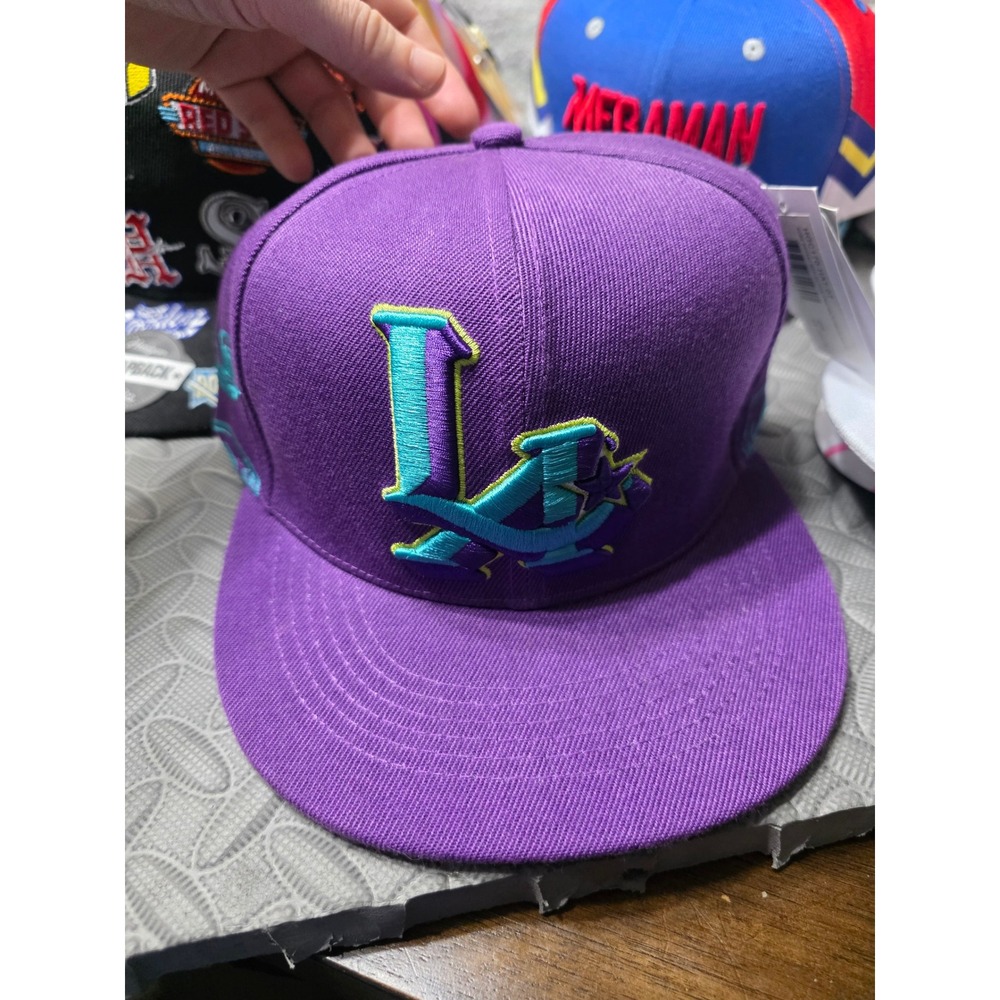 LA Los Angeles Purple Snapback Hat Teal Dragon Embroidery Streetwear Cap